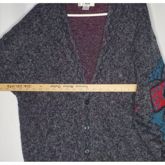 Jed 80s Vtg Cardigan Men Medium Gray Aztec South Western Grandpa Grunge Button - Picture 5 of 9